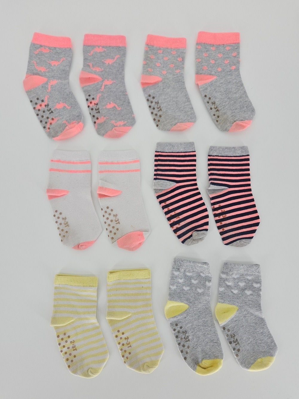 5/$25 Toddler Girls Crew Grip Socks Non Slip Assorted Patterns 6 Pairs 2T-3T